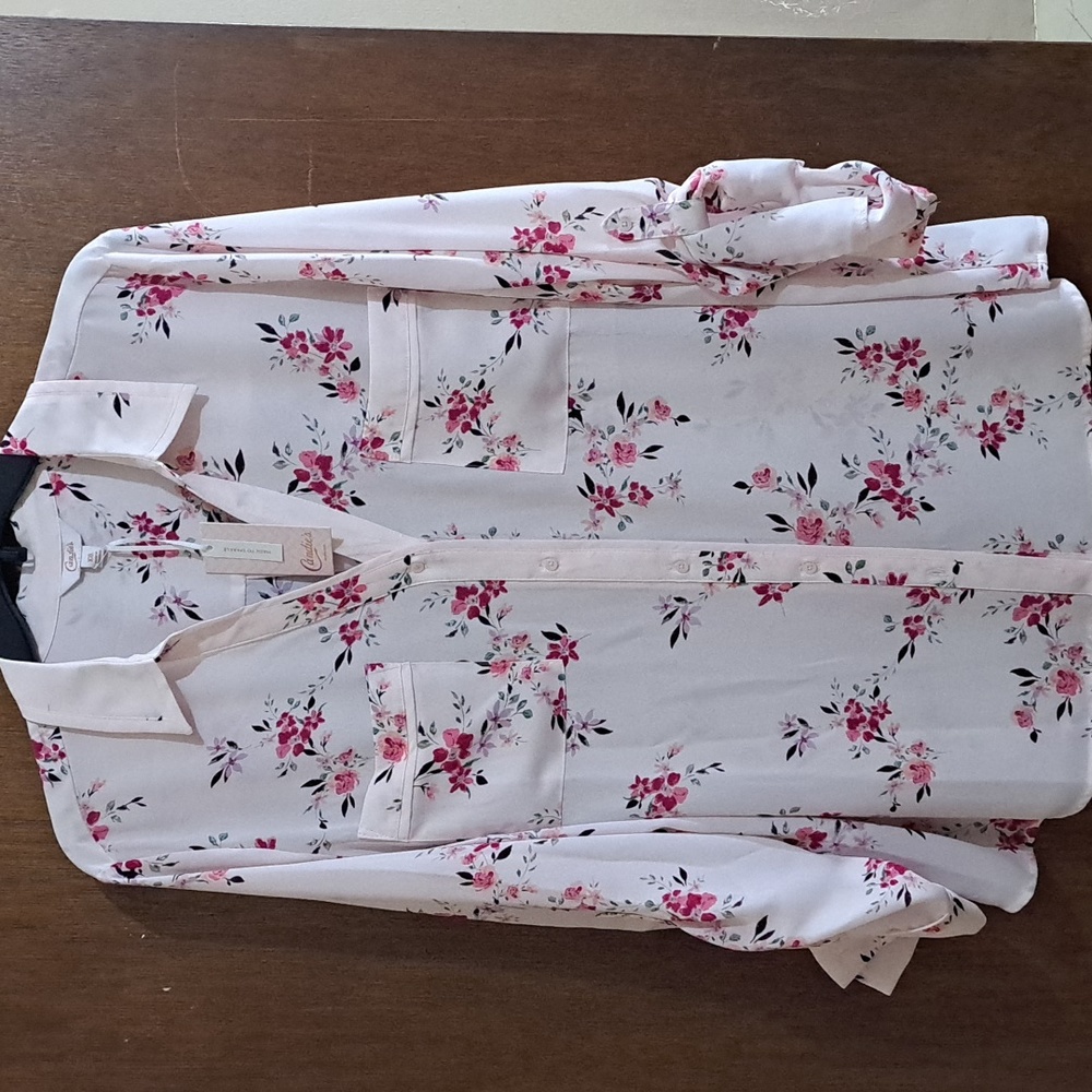 Women's Candies pink floral Blouse XXL fold up 3/4 sleeve